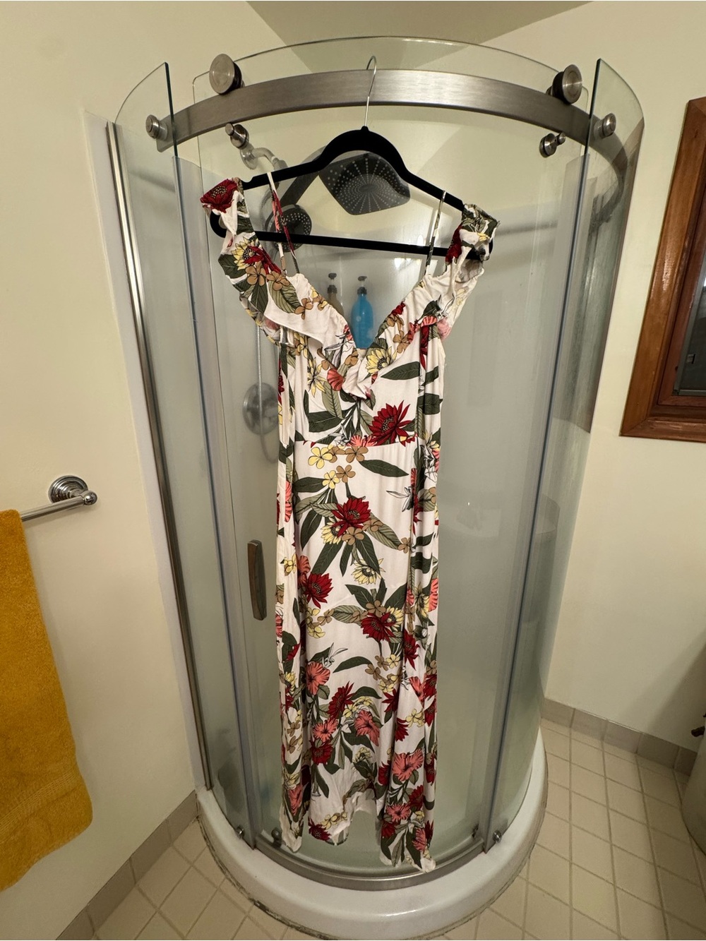 Lush White Maxi Dress with Red & Green Tropical Print